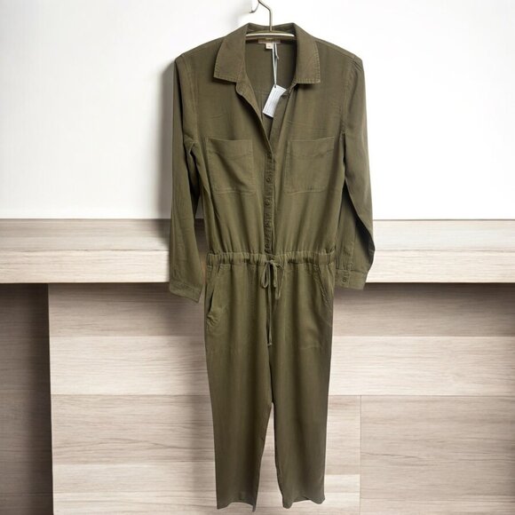 Anthropologie Cloth and Stone Amelia Olive Lyocell Utility‎ Jumpsuit - Picture 1 of 10